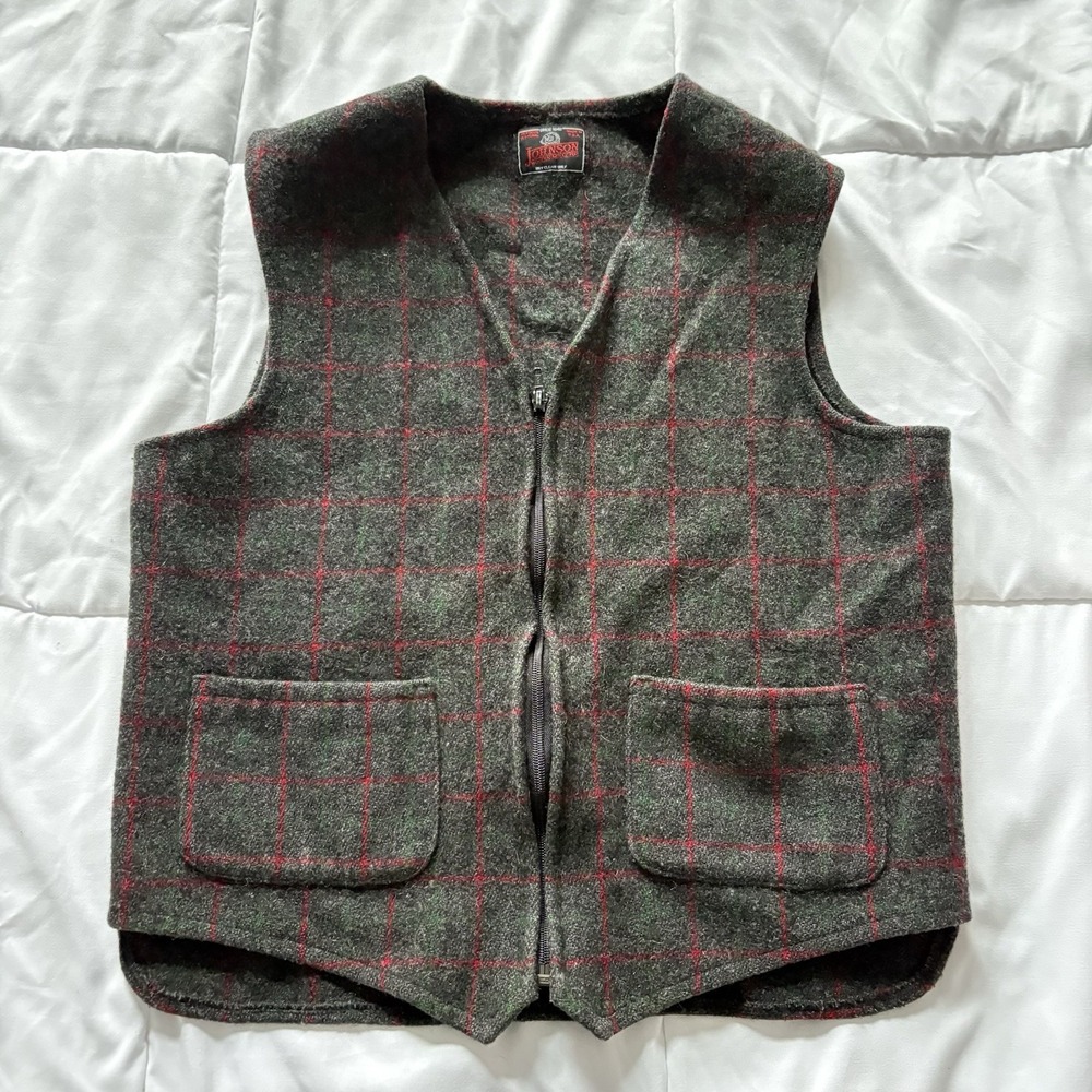 Vintage Johnson Woolen Mills Inc‎ Zip Up Vest Wool Made In USA Outdoor Pockets